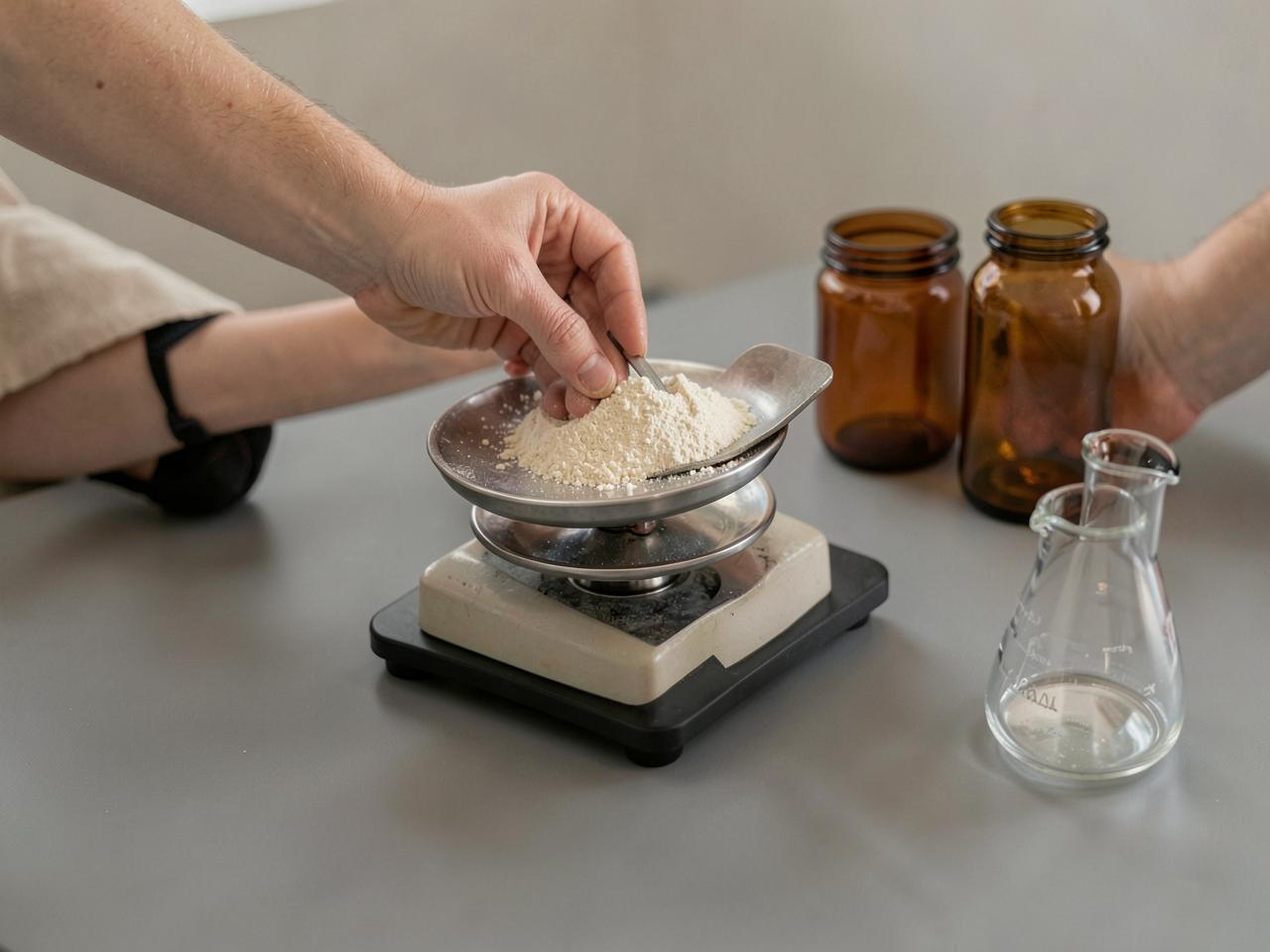 Weighing raw ingredients during formulation work